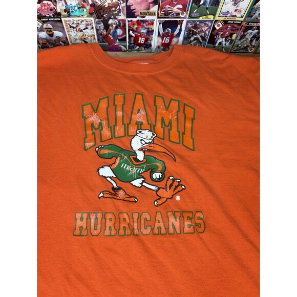 Miami Hurricanes Gildan T Shirt Vintage Style Orange Green Retro Logo Sz XL UM - Picture 2 of 6